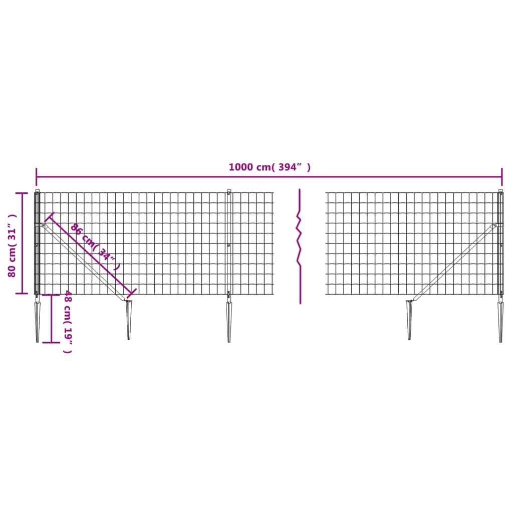 Nettinggjerde med stolpespyd 0,8x10 m antrasitt vidaXL