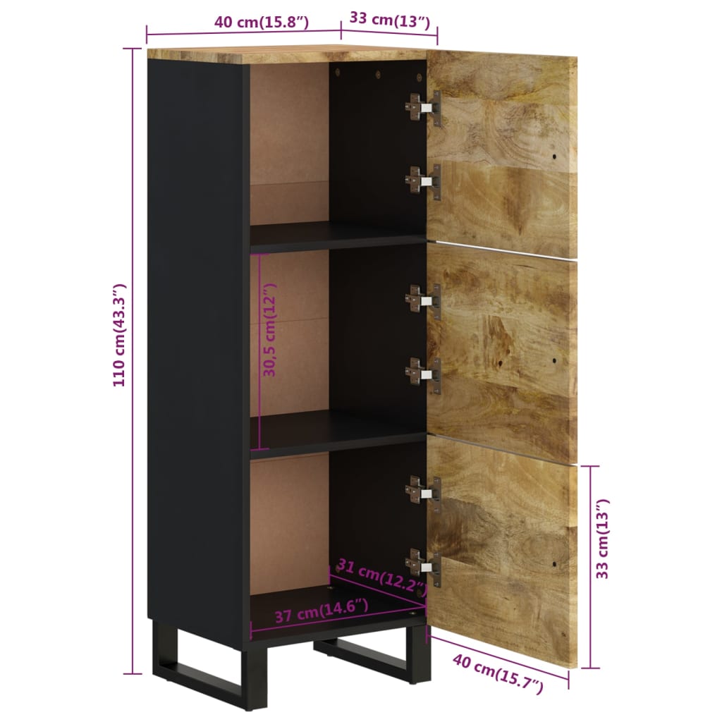 Highboard med 3 dører 40x33x110 cm heltre mango og jern