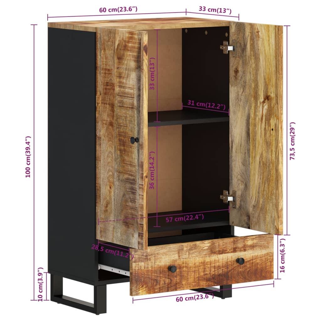 Highboard med skuff 60x33x100 cm heltre mango og jern