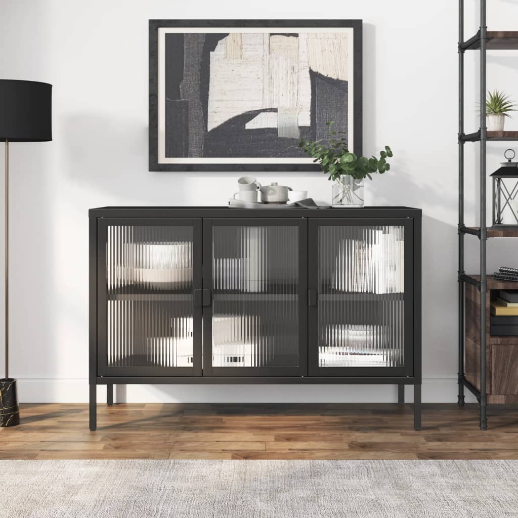 Skjenk svart 105x35x70 cm glass og stål