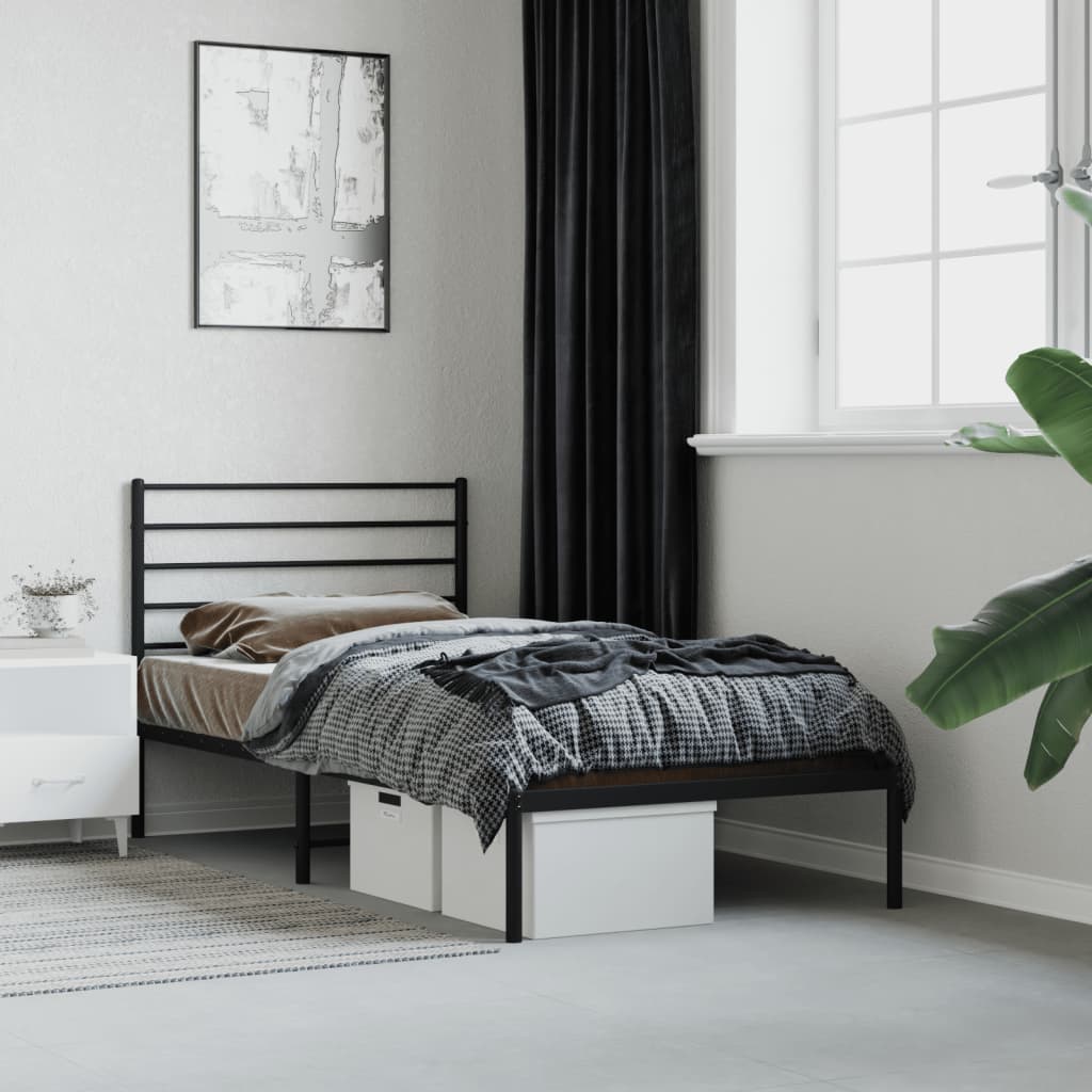 Sengeramme i metall med hodegavl svart 90x200 cm