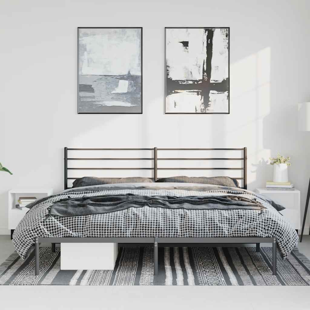 Sengeramme i metall med sengegavl svart 183x213 cm
