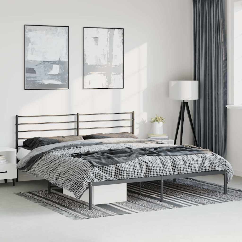 Sengeramme i metall med sengegavl svart 183x213 cm