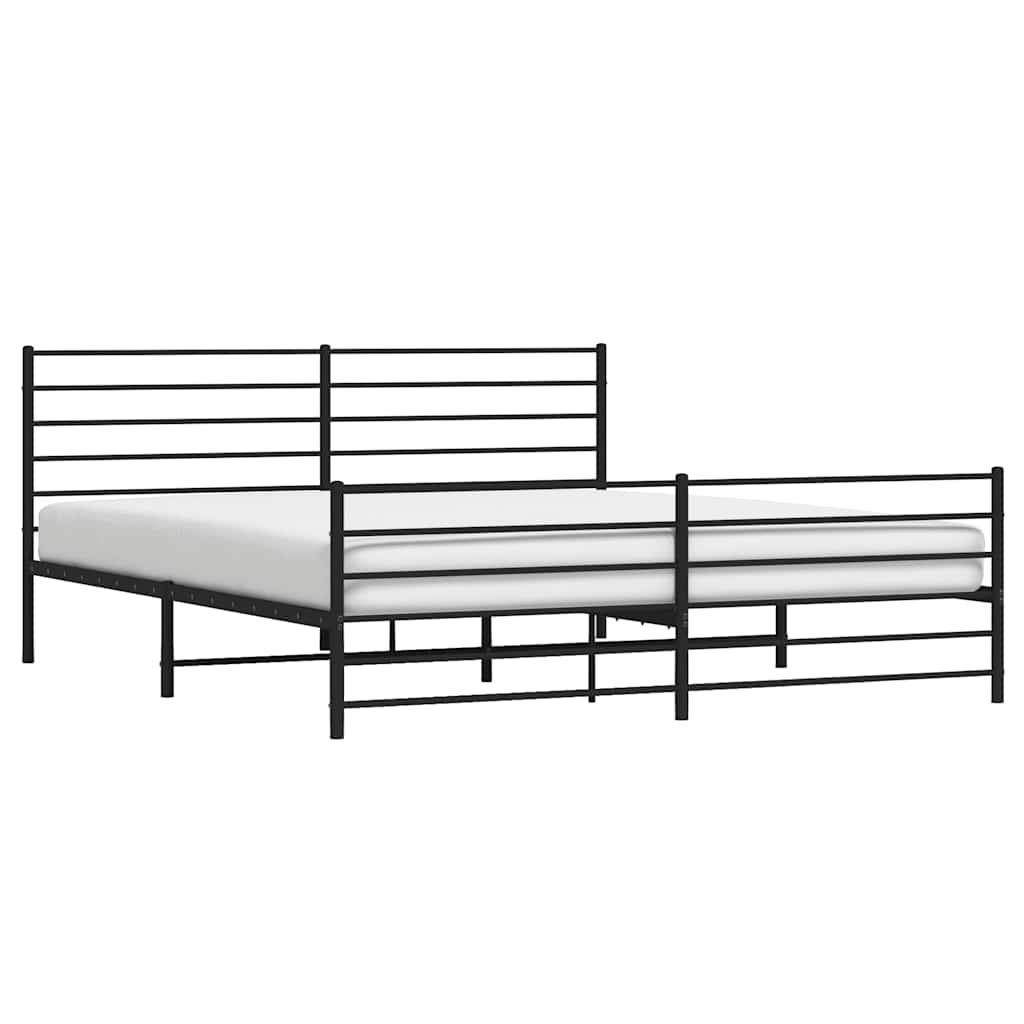 Sengeramme i metall med hode- og fotgavl svart 193x203 cm