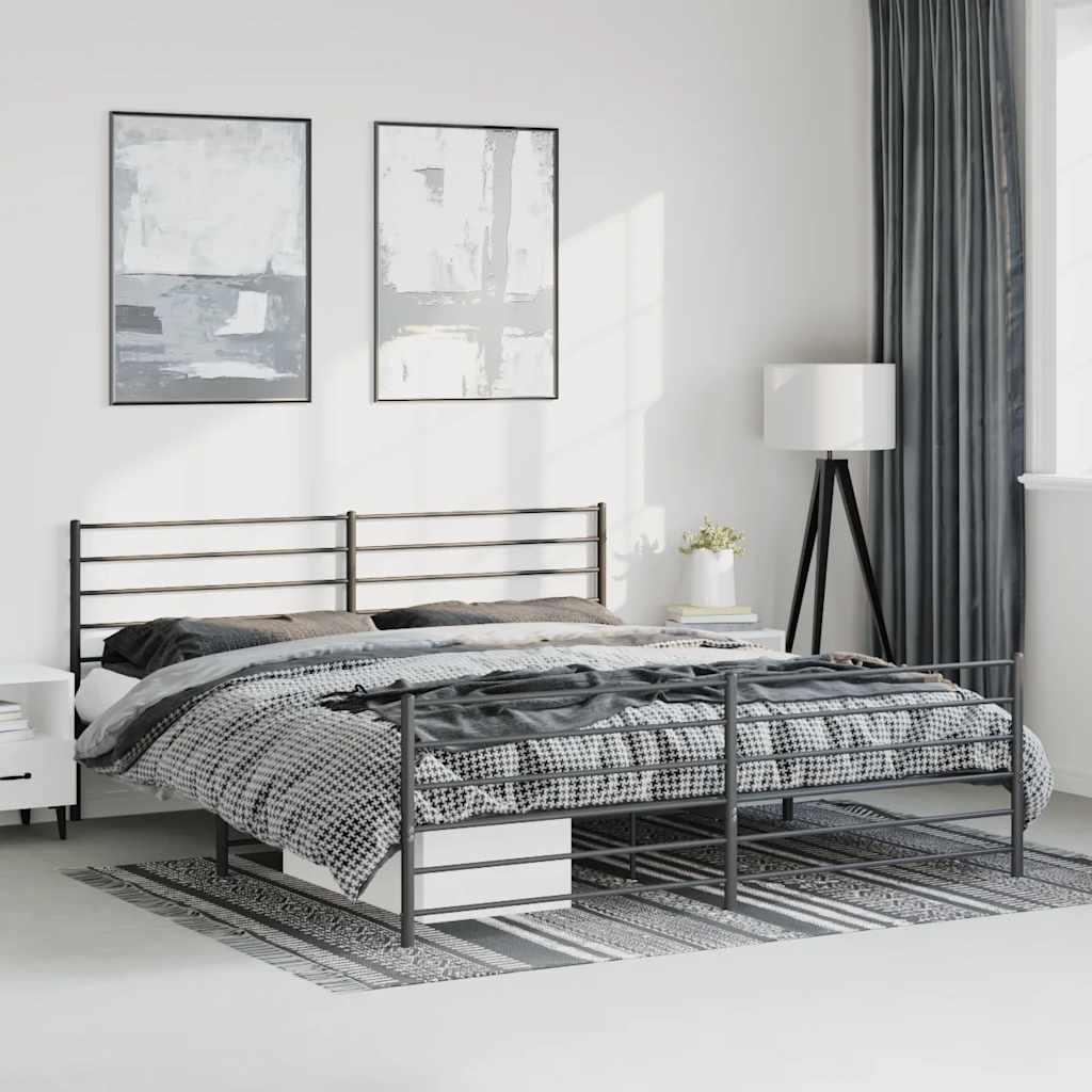 Sengeramme i metall med hode- og fotgavl svart 193x203 cm