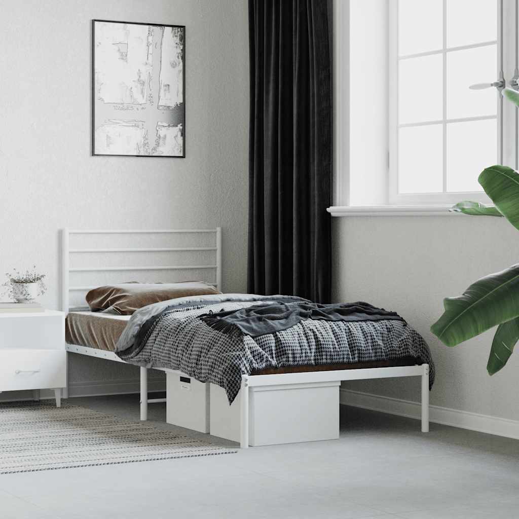 Sengeramme i metall med hodegavl hvit 90x190 cm vidaXL