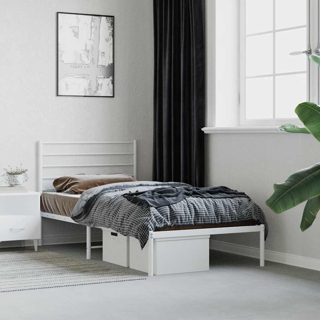 Sengeramme i metall med hodegavl hvit 90x200 cm vidaXL