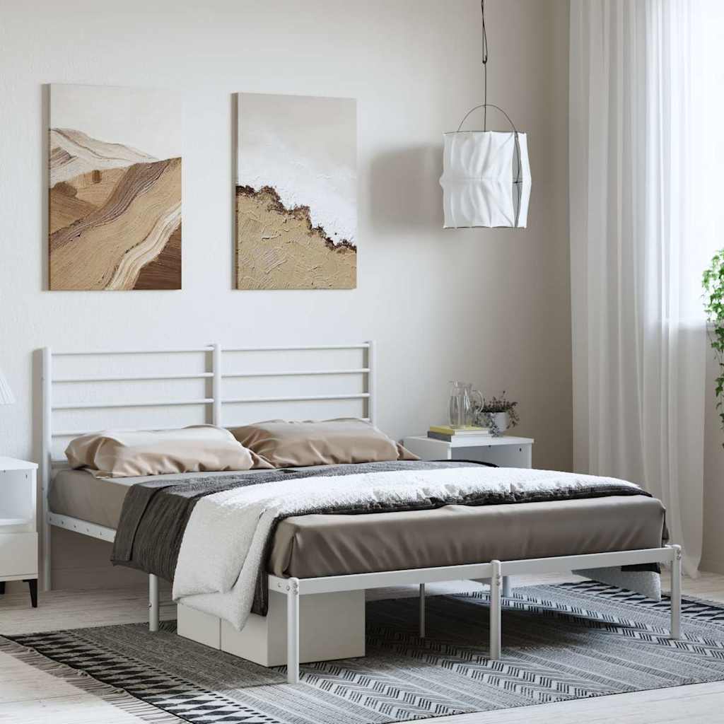 Sengeramme i metall med sengegavl hvit 150x200 cm vidaXL