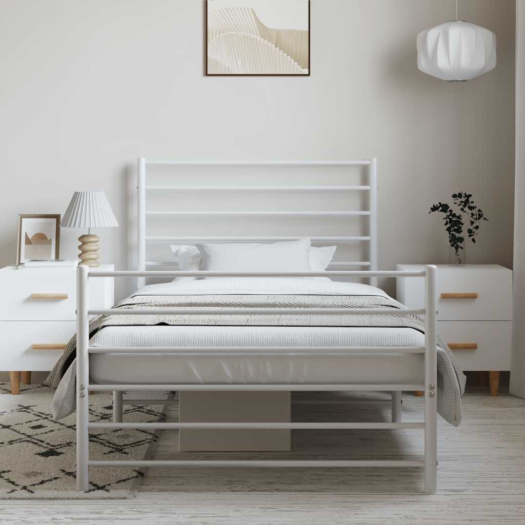 Sengeramme i metall med hode- og fotgavl hvit 100x190 cm