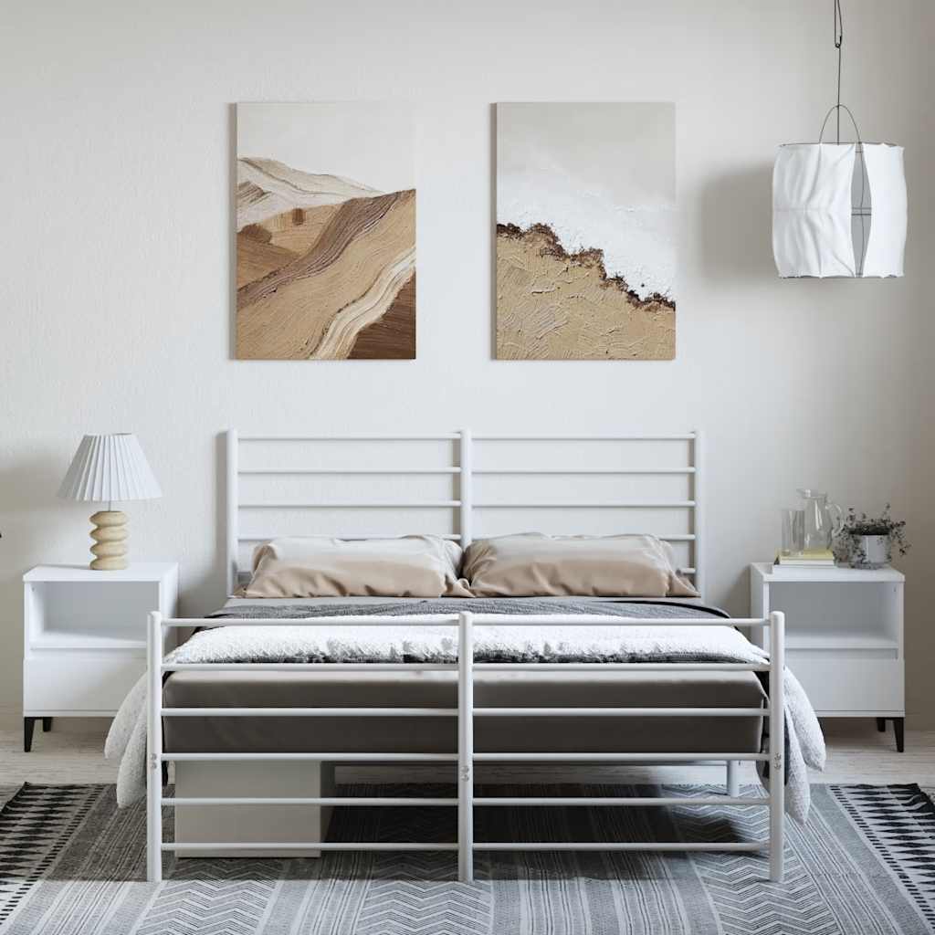 Sengeramme i metall med hode- og fotgavl hvit 135x190 cm vidaXL