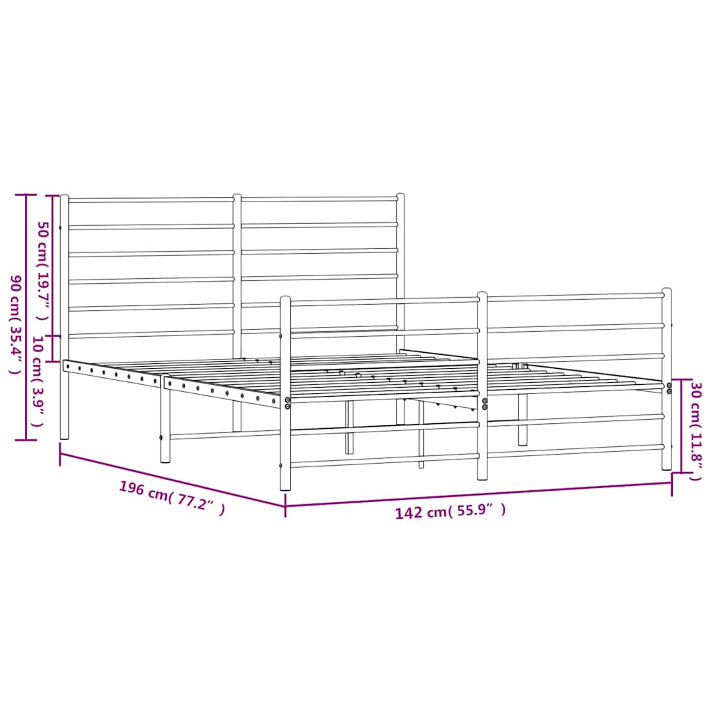 Sengeramme i metall med hode- og fotgavl hvit 135x190 cm vidaXL