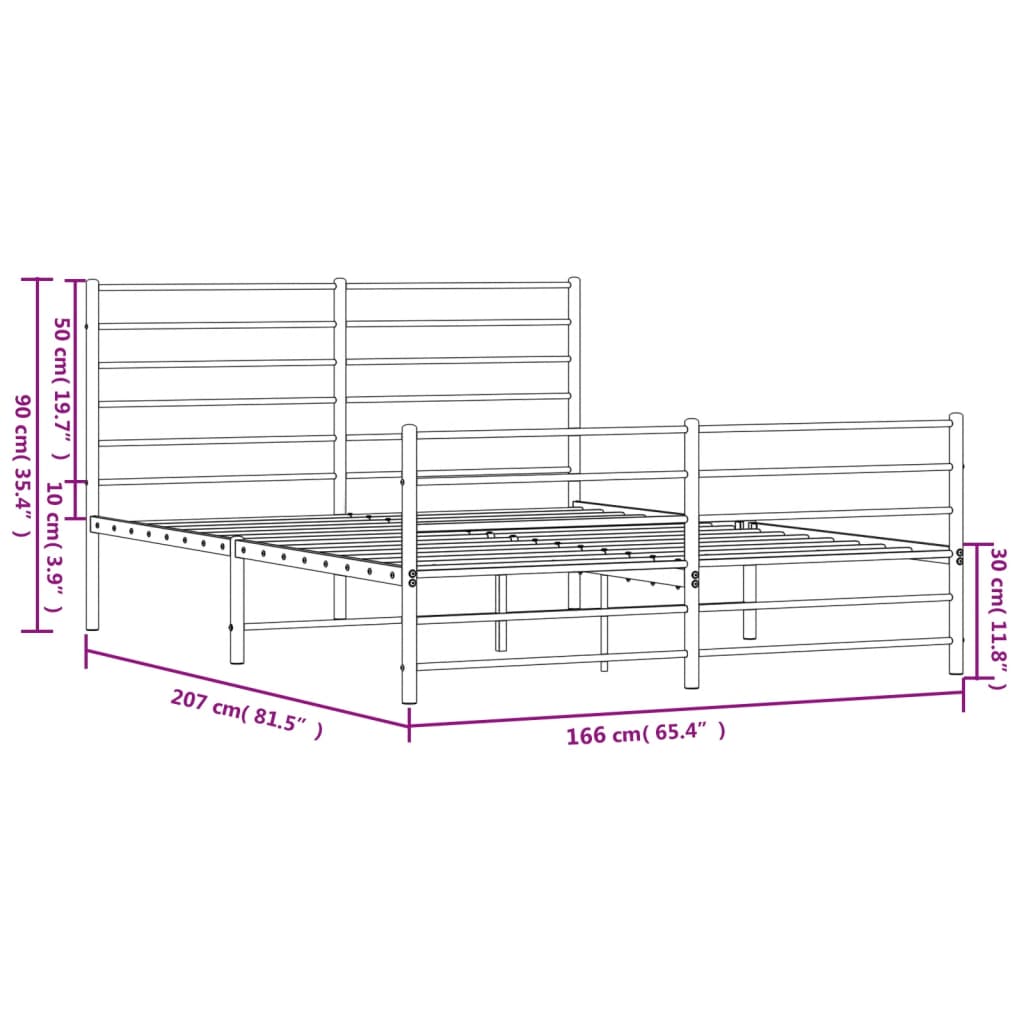 Sengeramme i metall med hode- og fotgavl hvit 160x200 cm