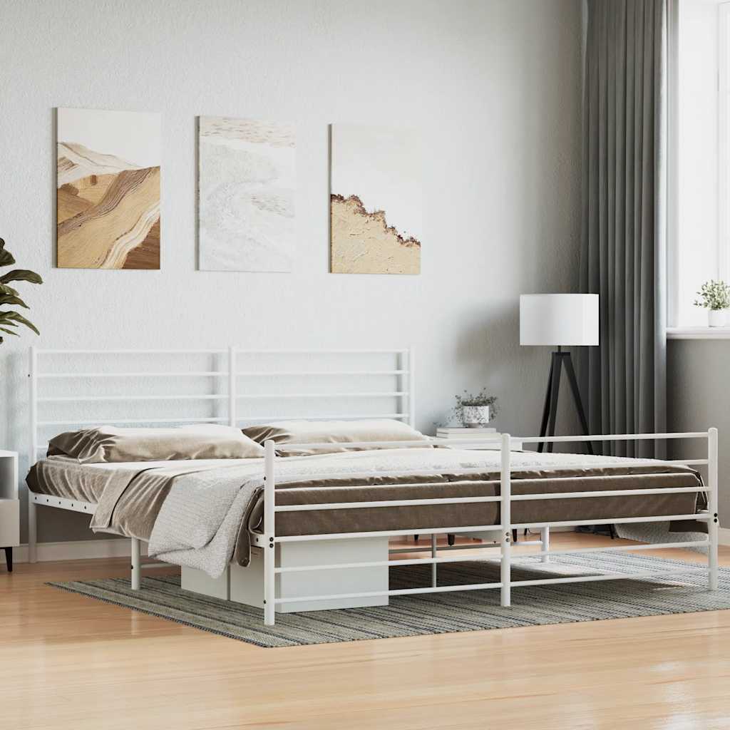 Sengeramme i metall med hode- og fotgavl hvit 180x200 cm vidaXL