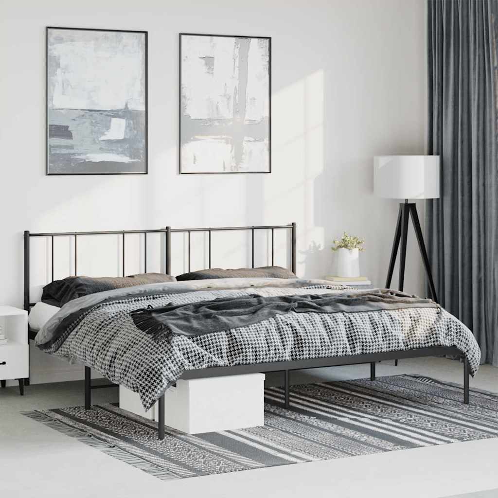 Sengeramme i metall med sengegavl svart 183x213 cm