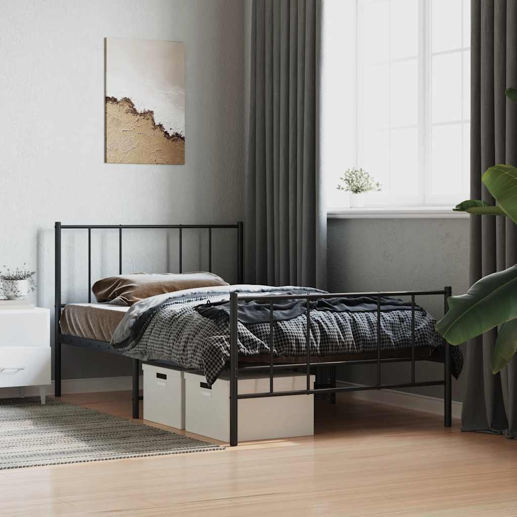 Sengeramme i metall med hode- og fotgavl svart 75x190 cm