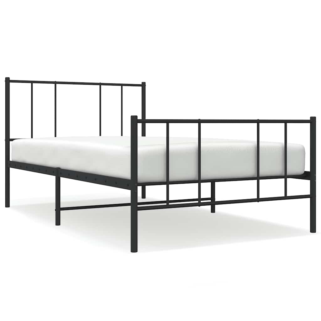 Sengeramme i metall med hode- og fotgavl svart 100x190 cm
