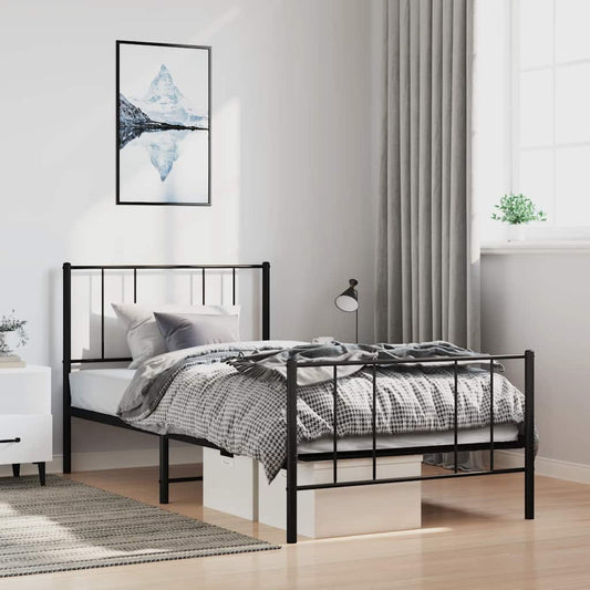 Sengeramme i metall med hode- og fotgavl svart 100x190 cm