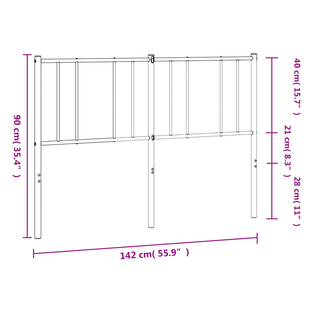 Utskiftbar sengegavl i metall svart 135 cm vidaXL