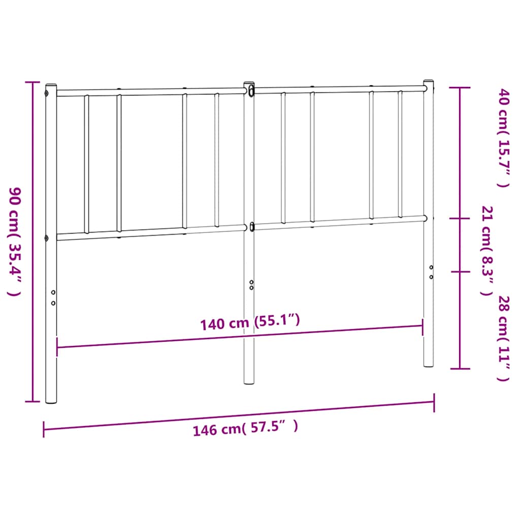 Utskiftbar sengegavl i metall svart 140 cm vidaXL