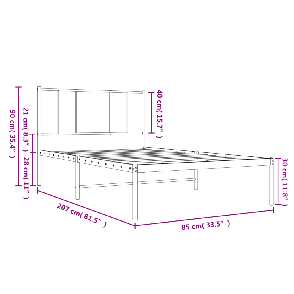 Sengeramme i metall med hodegavl hvit 80x200 cm