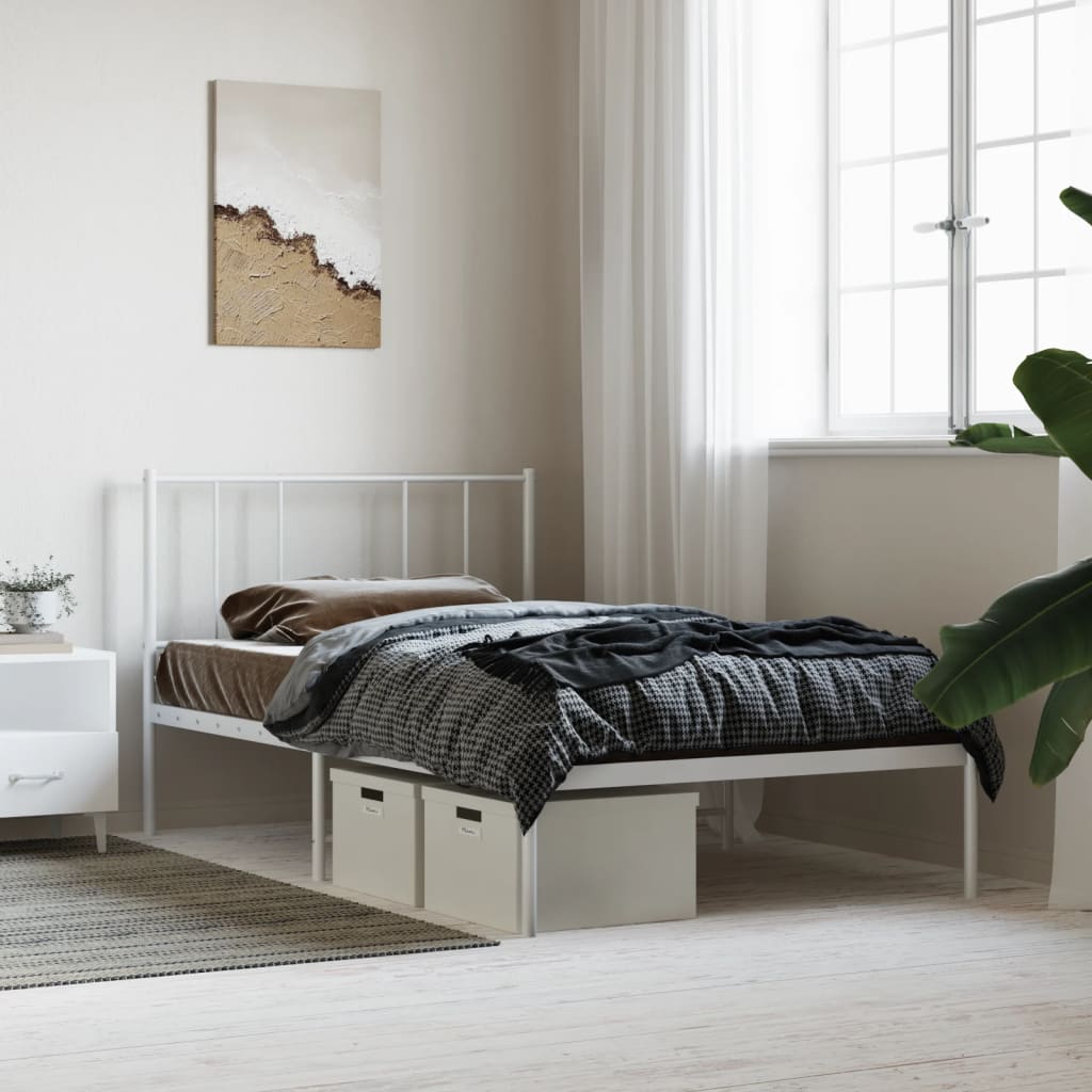 Sengeramme i metall med hodegavl hvit 107x203 cm