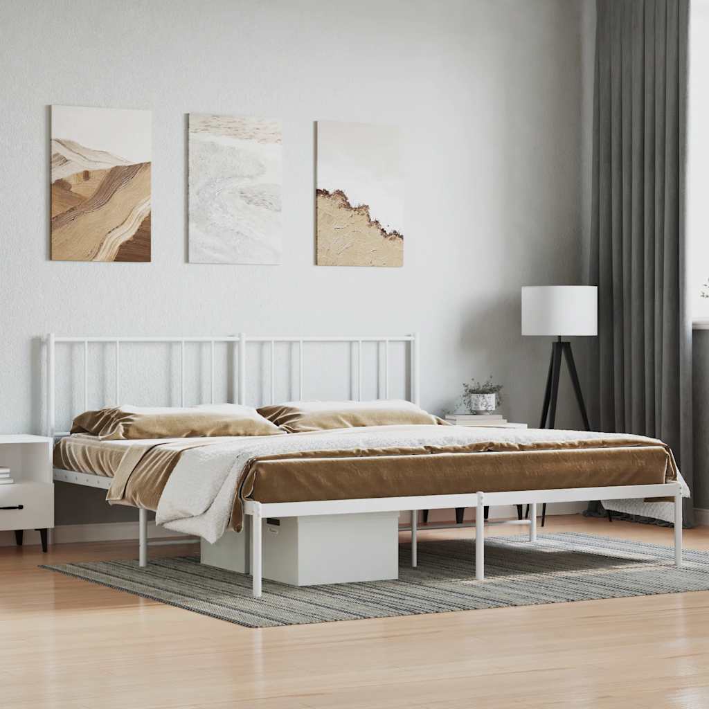 Sengeramme i metall med sengegavl hvit 180x200 cm vidaXL