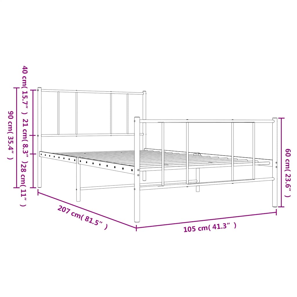 Sengeramme i metall med hode- og fotgavl hvit 100x200 cm