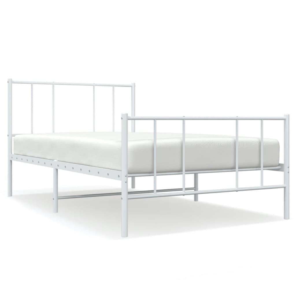 Sengeramme i metall med hode- og fotgavl hvit 107x203 cm