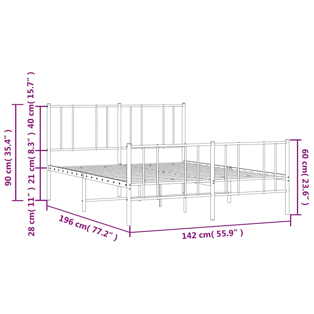Sengeramme i metall med hode- og fotgavl hvit 135x190 cm