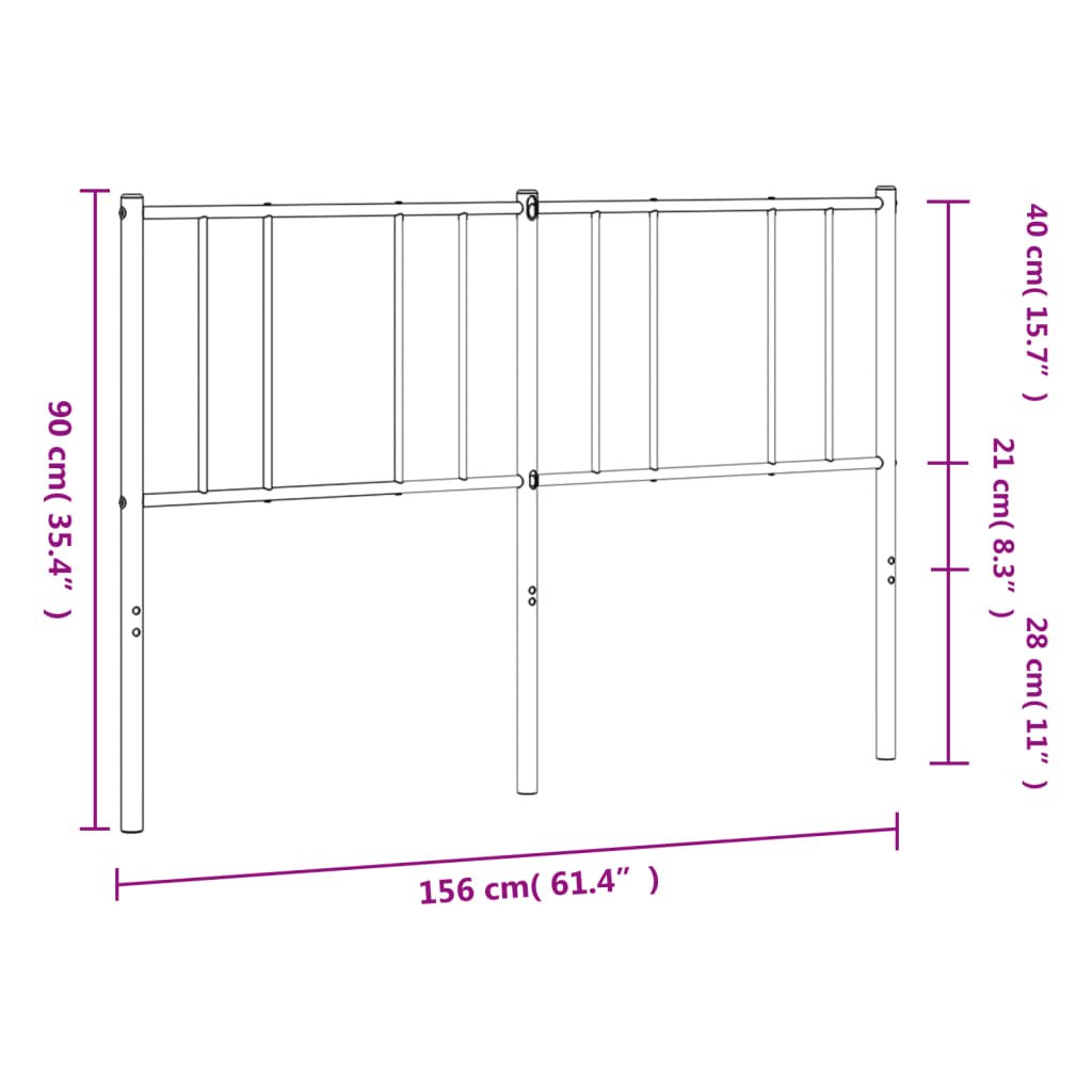 Utskiftbar sengegavl i metall hvit 150 cm