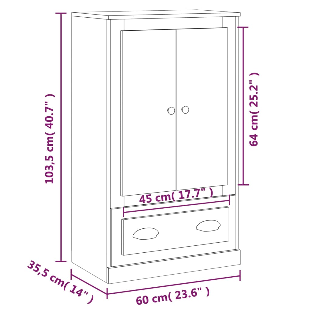 Highboard betonggrå 60x35,5x103,5 cm konstruert tre