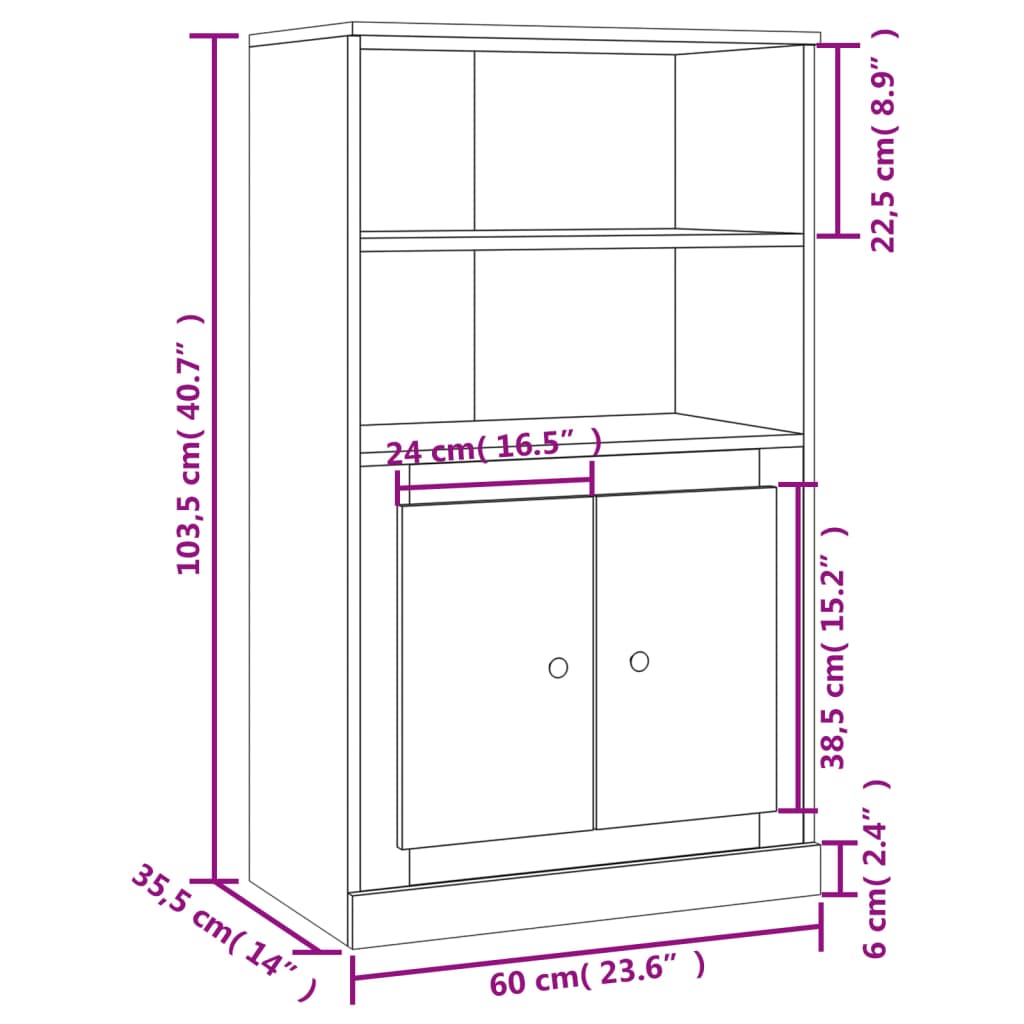 Highboard røkt eik 60x35,5x103,5 cm konstruert tre