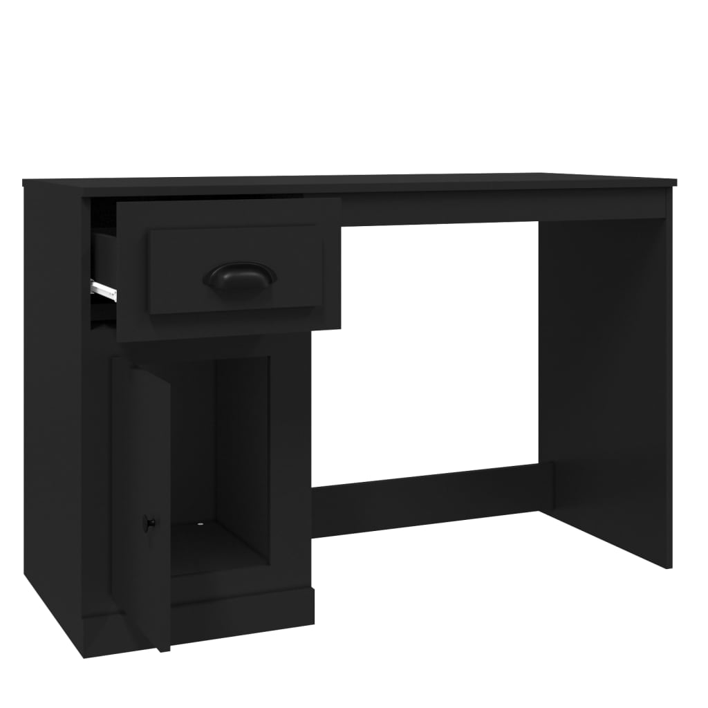 Skrivebord med skuff svart 115x50x75 cm konstruert tre