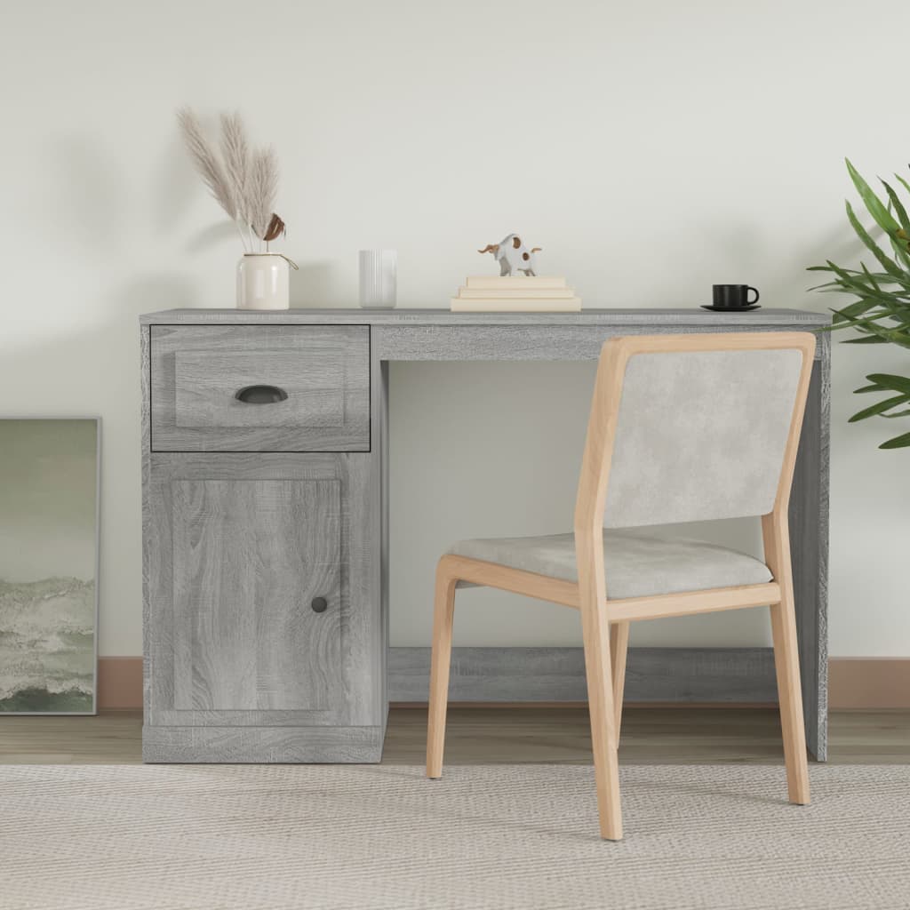 Skrivebord med skuff grå sonoma 115x50x75 cm konstruert tre
