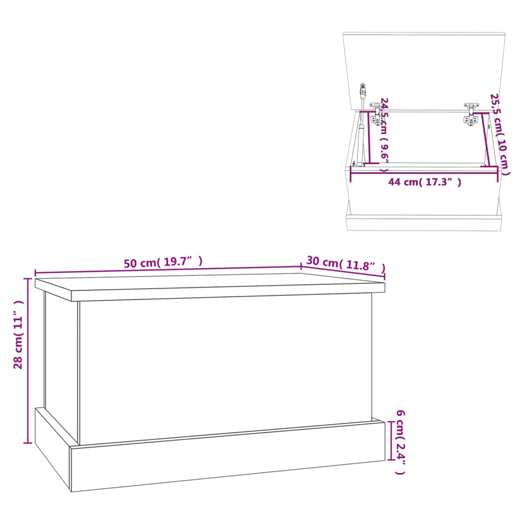 Oppbevaringsboks hvit 50x30x28 cm konstruert tre