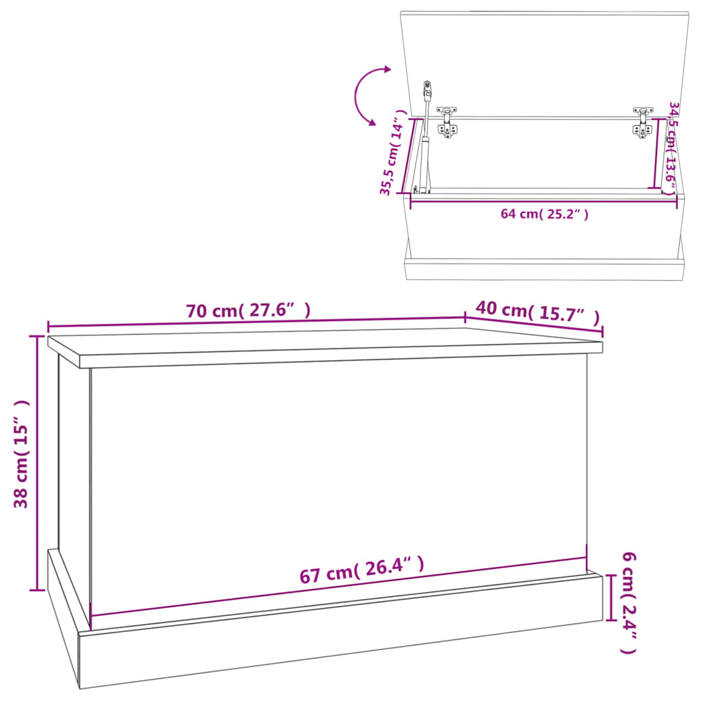 Oppbevaringsboks Sonoma eik 70x40x38 cm konstruert tre