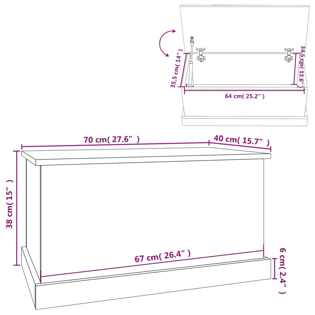 Oppbevaringsboks røkt eik 70x40x38 cm konstruert tre