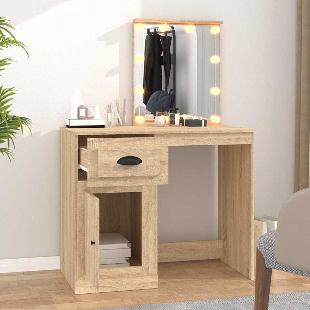 Sminkebord med LED sonoma eik 90x50x132,5 cm konstruert tre