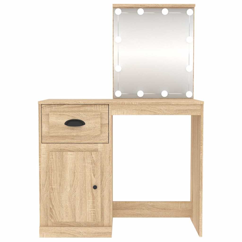 Sminkebord med LED sonoma eik 90x50x132,5 cm konstruert tre