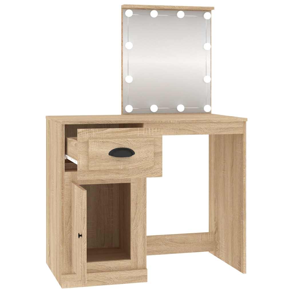 Sminkebord med LED sonoma eik 90x50x132,5 cm konstruert tre
