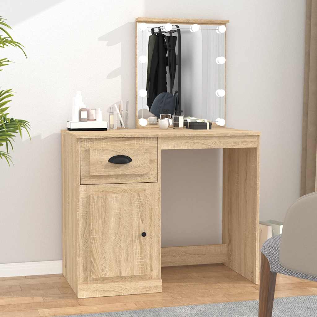Sminkebord med LED sonoma eik 90x50x132,5 cm konstruert tre