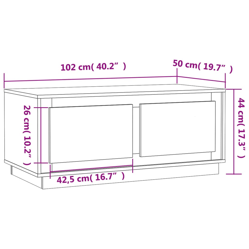 Salongbord høyglans hvit 102x50x44 cm konstruert tre