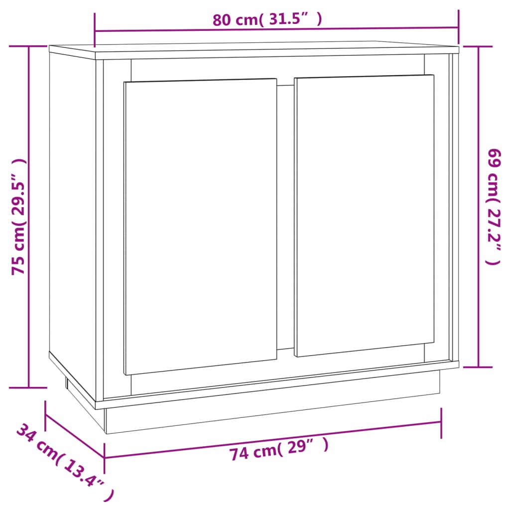 Skjenk hvit 80x34x75 cm konstruert tre