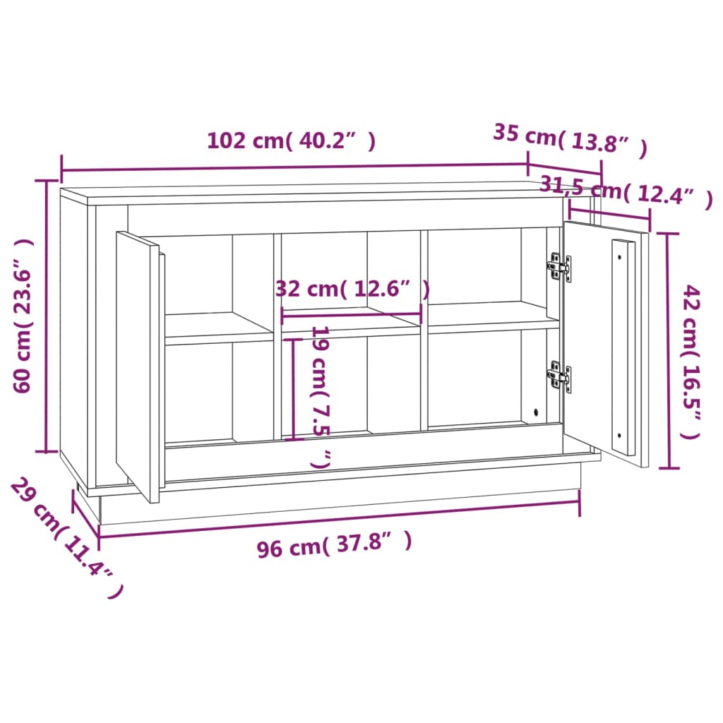 Skjenk sonoma eik 102x35x60 cm konstruert tre vidaXL