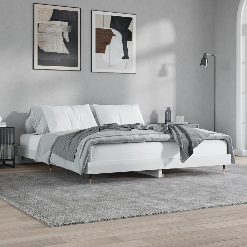 Sengeramme høyglans hvit 160x200 cm konstruert tre