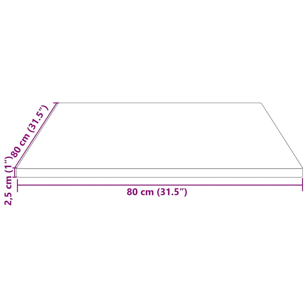 Bordplate 80x80x2,5 cm heltre furu firkantet