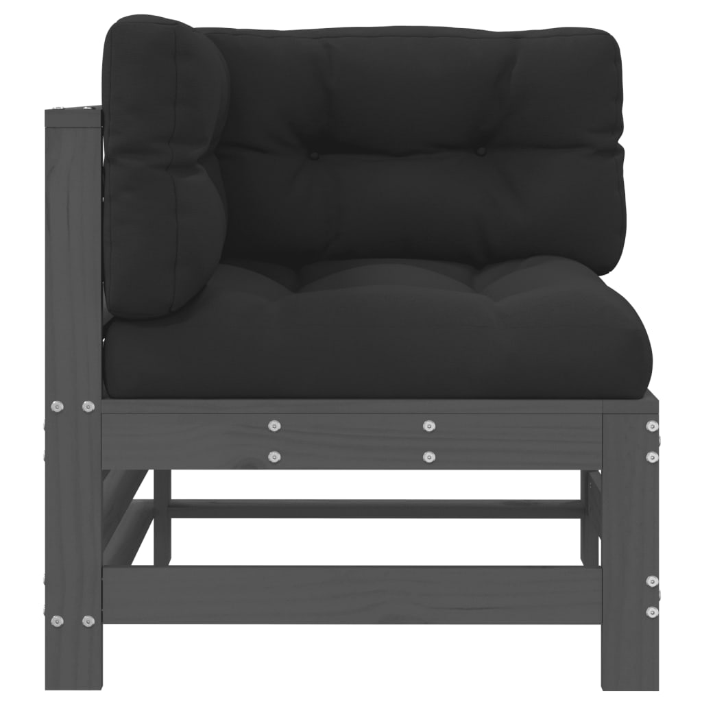 Hjørnesofa med puter 2 stk grå heltre furu
