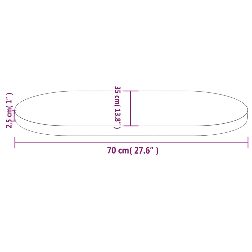 Bordplate hvit 70x35x2,5 cm heltre furu oval