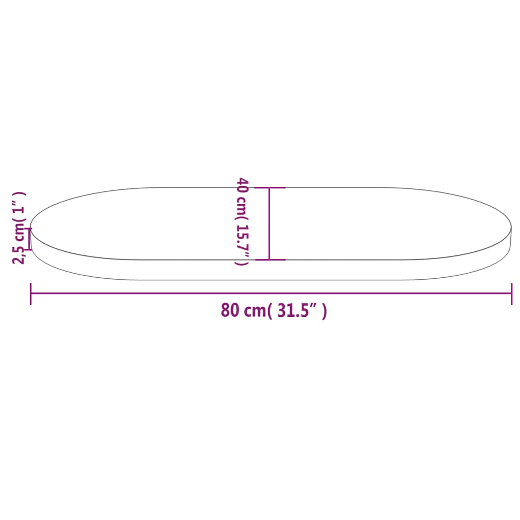 Bordplate hvit 80x40x2,5 cm heltre furu oval