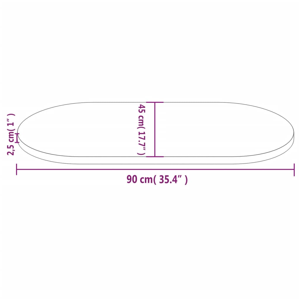 Bordplate 90x45x2,5 cm heltre furu oval